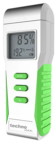 Technoline WZ1300 Feuchtigkeitsmesser für Holz & Baustoffe – Digitales Messgerät mit LCD Display, Temperaturanzeige, Hold-Funktion & Materialauswahl – Holzfeuchtemesser für Brennholz, Beton, Putz