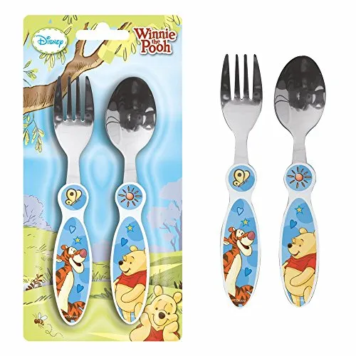 Disney Winnie Puuh Kinderbesteck Set 2-teilig - Gabel und Löffel aus Edelstahl - Besteck für Kleinkinder - kindgerechte Größe, leicht zu greifen - ideal für Kindergarten, Kita und Zuhause