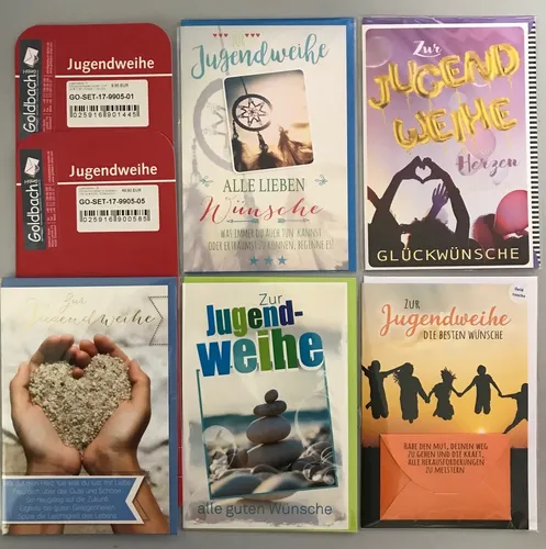 Jugendweihe - 5 Glückwunschkarten sortiert - UVP ca. € 12,50 - Format: 11,5x17cm