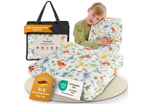 Lunova Gewichtsdecke für Kinder – hypoallergene Glasperlen, waschbar, OEKO-TEX Baumwolle