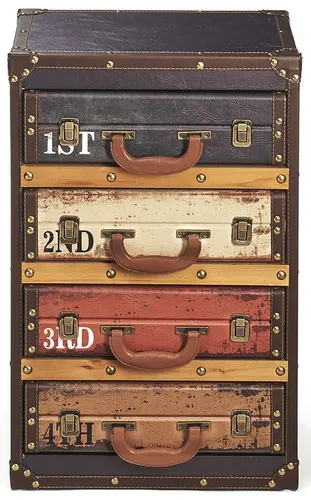 Kobolo Regal Kofferregal RETRO 4 Fächer - Regal in Kofferoptik mit 4 geschlossenen Fächern, ideal für stilvolle Aufbewahrung und platzsparende Lösungen im Vintage-Design.