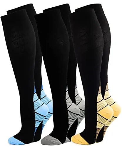 Paar Kompressionsstrümpfe Damen & Herren für Sport, Laufen, Flug, Reisen, Schwangerschaft, Medizinische Kompressionssocken stützstrümpfe (M, Mischen) 3