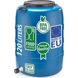 Weithalsfass Fasssilage Gepäcktonne Gärfass Gärbehälter Futtertonne 120 Liter mit Deckel Griffen und Hahn blau - Blau