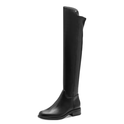 Tamaris Damen Stiefel Leder schwarz 39 - Wanderschuhe mit weichem Touchit-Fußbett für maximalen Komfort und Stretch-Schaft für perfekten Sitz. Moderner Overknee-Stil vereint Eleganz mit Funktionalität.