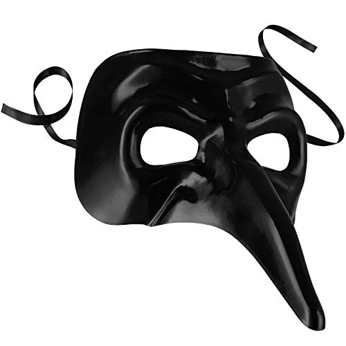 dressforfun 900890 Venezianische Maske mit langer Nase, Unisex Schnabelmaske, einfarbige Augenmaske für Maskenball Party Fasching Karneval Halloween - diverse Farben - (schwarz | Nr. 303554)