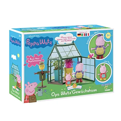 TOOMIES E73339 Tomy Spielzeugset. Peppa Wutz Gewächshaus für Kinder zum selber Pflanzen. Set inkl. Grassamen, Kreativset für Jungen und Mädchen ab 4 Jahren, Spielzeug für Kleinkinder, Muticoloured