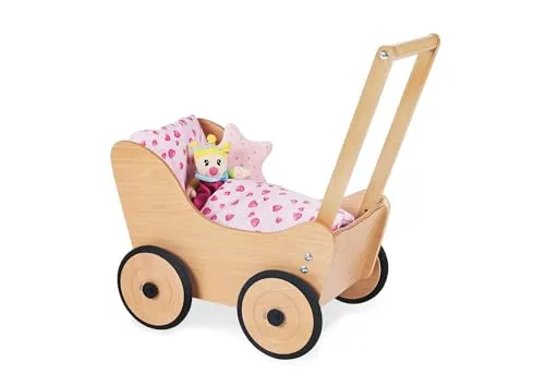 Pinolino Puppenwagen Sarah - 3-fach verstellbarer Schiebgriff, ideal für Kinder von 1 bis 6 Jahren mit Bremssystem und Gummibereifung