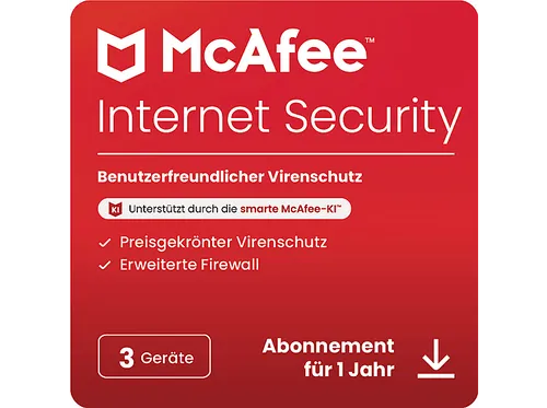 McAfee Internet Security 3 Geräte, 1 Jahr, Download Code