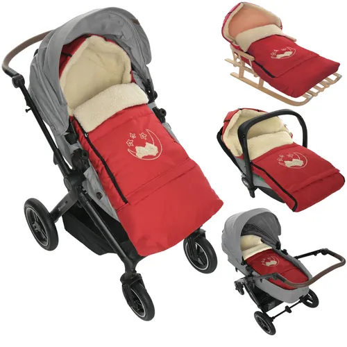 Winter Fußsack für Kinderwagen - Lammwollesack in Rot 40x90/110 - Fußsäcke für den Winter, aus hochwertigem Lammfell für optimale Wärme und Komfort beim Spaziergang mit Ihrem Kind.