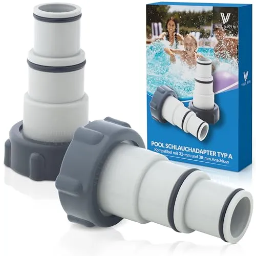 Villkin Adapter (2 Stück) Typ A Kompatibel für Intex Pools mit 32mm und 38mm Anschluss (Standard, Grau)