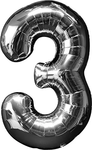 Silberfarbene SuperShape-Folienballons mit der Zahl 3, 55 cm B x 86 cm H