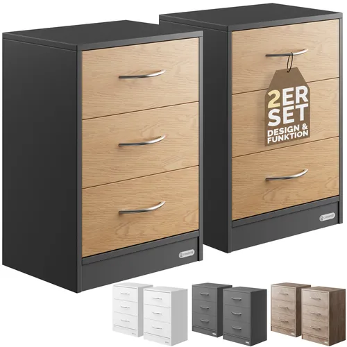 Casaria® Nachttisch 2er Set - Modernes Design für Schlafzimmer - Nachttische aus robustem MDF mit 3 Schubladen, ideal für Boxspringbetten. Mit automatischer LED-Beleuchtung und Kabeldurchführung für bequemes Laden. Pflegeleicht und in verschiedenen Farben erhältlich.