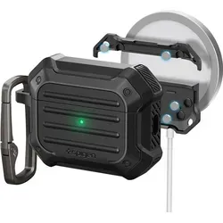 Spigen Tough Armor MagFit Hülle für AirPods Pro 2. Generation - Schwarz - Audio-Zubehör mit robuster Dual-Layer Konstruktion und Karabiner für optimale Portabilität, idealer Schutz und kabelloses Laden.