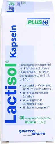 Lactisol Kapseln Plus 30 St - Arzneimittel für eine optimale Verdauung - magensaftresistente Kapseln, rezeptfrei erhältlich und ideal für empfindliche Magenbeschwerden.