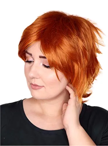Prettyland C178 - Rot Orange Kurzhaar Kurze Perücke Gestuft Ausgefallen Party