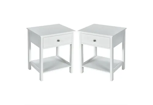 COSTWAY Nachttisch (2-St), mit Schublade und Ablage, aus Holz, 48 x 40 x 58cm