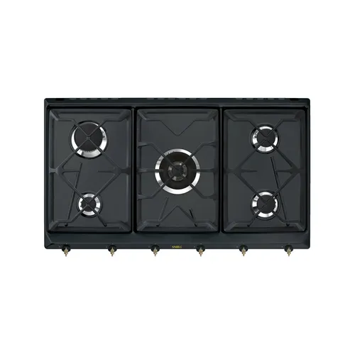 Smeg Kochfeld Coloniale SRV896AOGH - Grau - Gaskochfeld mit 5 Kochzonen und nostalgischer Ästhetik, ausgestattet mit gusseisernen Grillrosten für perfekte Hitzeverteilung und schnelle Garzeiten.