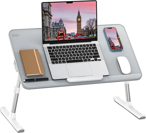 SAIJI Laptop Tisch Bett Tisch, stabil Füße, Höhenverstellbar (Grau, 60 x 33cm)