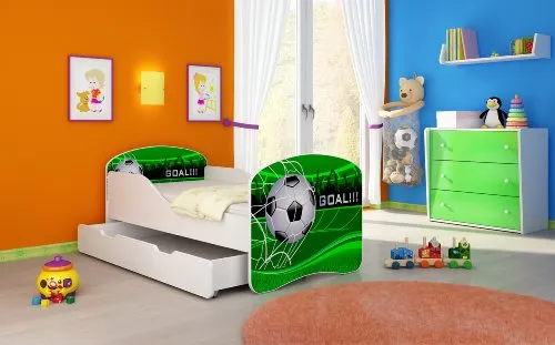 Kinderbett Jugendbett Komplett mit einer Schublade und Matratze Lattenrost Weiß ACMA I (160x80 cm + Bettkasten, 14 Goal !!!)