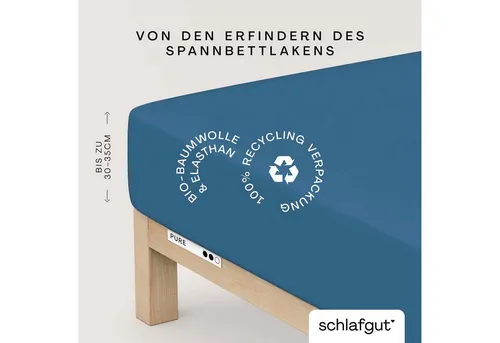Schlafgut Spannbetttuch Pure Dunkelblau 140-160x200-220 cm - Bettwäsche, hochwertiges Spannbettlaken aus atmungsaktivem Mischgewebe, temperaturregulierend und bügelfrei für höchsten Schlafkomfort.