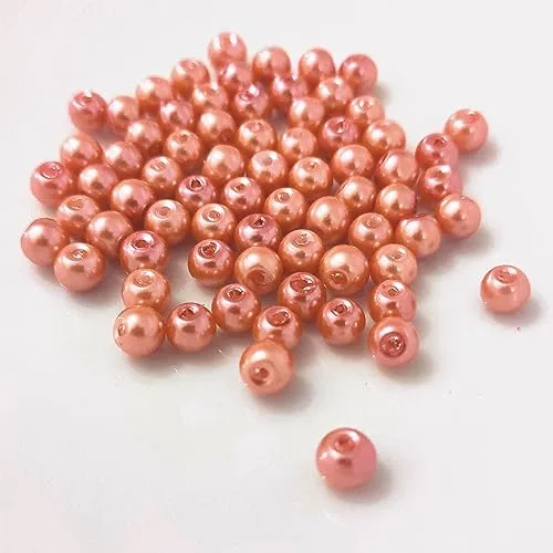  Glasperlen - Bastelperlen aus Glas rund - 30 Farben mit Loch Perlen zum Basteln auffädeln Armbänder Traumfänger bunt Set DIY mini kleine große Kinder Bastelperlen Schmuck 6 mm / Rosegold hell 2