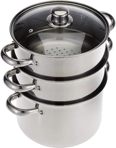 KitchenCraft 3 Kochtopf Set, Dampfgarer/Suppentopf Steamer 3-stufig, Induktionssicher, Edelstahl, in Geschenkbox, 22 cm (9''), Silber