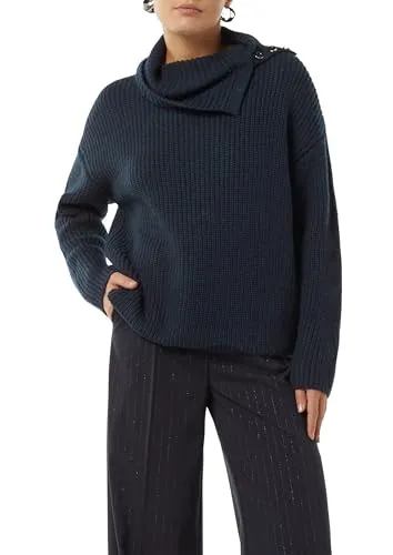 Comma Langarmshirt Rollkragenpullover mit Zierknöpfen in Blau - Pullover mit elegantem Turtleneck und stilvollen Zierknöpfen, gefertigt aus einem bequemen Baumwollmix für optimalen Tragekomfort.