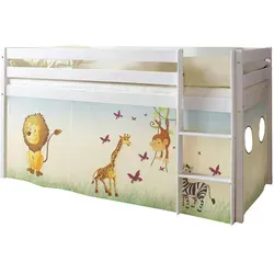 Mid.you Hochbett Ticaa 902829 Malte – Mehrfarbig & Weiß - Vollmassives Hochbett aus Kiefer, ideal für Kinder- & Jugendzimmer, nur für Rollroste geeignet, sorgt für sicheren Schlafplatz und Platzersparnis.