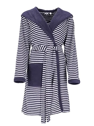 Esprit Damenbademantel Striped Hoody, Kurzform - Bademantel in navy blue, gestreift mit Kapuze und Gürtel, aus bequemem Jersey-Material für perfekten Tragekomfort.