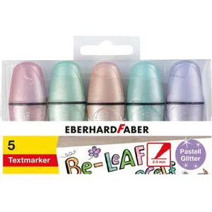 Eberhard Faber 551409 - Mini Textmarker Pastell Glitzer, 5 leuchtkräftige Farben im praktischen Etui für kreative Projekte und Schule