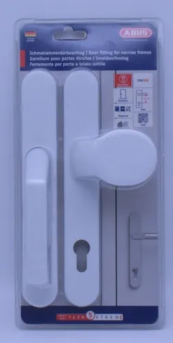 Abus SRG92N Schutzbeschlag für Schmalrahmen weiß Knopf außen, Drücker innen