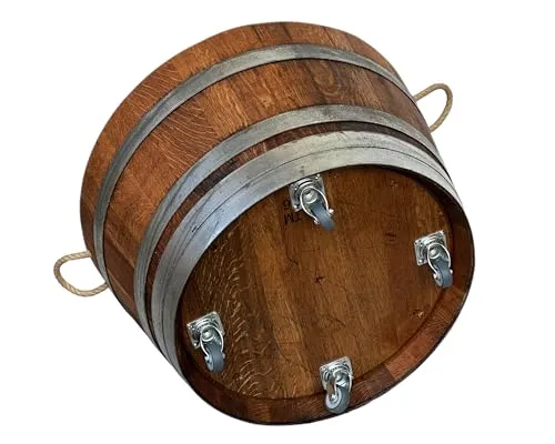 Temesso Holzfass Pflanzkübel - Halbiert & Geölt (D70 cm) - Hochwertiger Blumentopf aus einem original Temesso Weinfass, ideal für Garten und Terrasse. Mit Halteschlaufen, Rollen und Ablaufbohrungen für einfache Handhabung. Maße: Ø 70 cm, Höhe 40 cm, Volumen 100 Liter.
