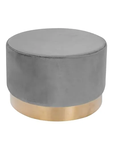 Qiyano Hocker Schminktisch Pouf Samt Sitzhocker in verschiedenen Größen und Farben mit Gold abgesetzt für Wohnzimmer Schlafzimmer oder Ankleidezimmer, Groß Rund, Farbe: Grau