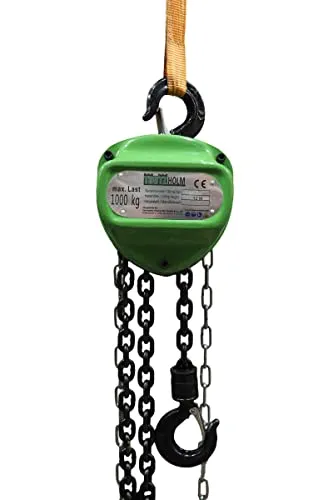 Baumarktplus Kettenzug Triangel 1 t Tragkraft - 12 m Hubhöhe - Werkstatteinrichtung mit Doppelbremse für sichere Hebearbeiten bis 1000 kg. Ideal für Werkstatt, Baustelle und Industrie - langlebig und einfach zu bedienen.