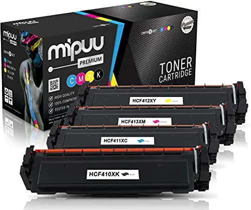 Mipuu 4 Toner kompatibel zu HP CF410X CF411X CF412X CF413X (Schwarz, Cyan, Magenta, Gelb) 410X für HP Color LaserJet Pro M452nw M452dn MFP M477fdw M477fdn M477fnw M377dw