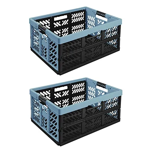 2X Stabile Profi Klappbox 45L - 54 x 37 x 28 cm - Einkaufskiste klappbar mit Soft-Griffe - Transportkiste stapelbar, Blau/Graphit