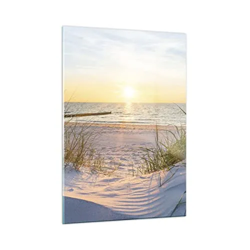 Bilder auf Glas Düne Strand Meer Glasbild 50x70cm Wandbilder Dekoration Wohnzimmer Schlafzimmer Küche Deko Klein Wanddeko Bild im Glas Wand Kunstdruck Art Modern Wall Decor Glasdruck GPA50x70-3989