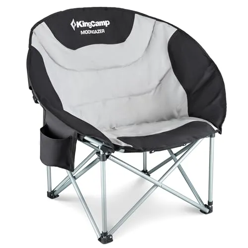 KingCamp Moonchair XXL Campingstuhl Faltbar - Ergonomischer Campingstuhl mit hoher Rückenlehne, bis 150 kg belastbar, inklusive Getränkehalter und isolierter Kühltasche für maximalen Komfort beim Outdoor-Entspannen.