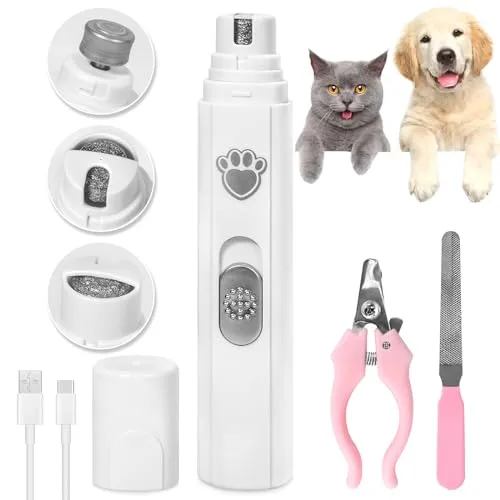 AQXONG Krallenpflege für Hunde, 2 Geschwindigkeiten - Professionelle Hundekrallenschleifer, 3 Anschlüsse, Super Leise (<45 dB), Geeignet für Große, Mittlere und Kleine Hunde/Katzen - Weiß