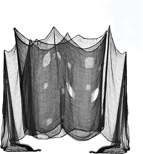 DealKits Halloween Deko Stoff, 600 x 120 Schwarz Dekogewebe für Halloween Party Dekoration, Gruseliges Tuch sorgt für mystische Stimmung, Der Fetztenstoff ist für die Türen Hallen Veranden Fenster