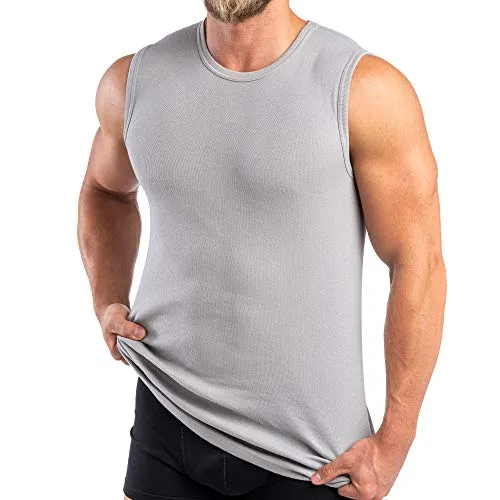 HERMKO 3040 Herren Muskelshirt aus 100% Bio-Baumwolle, Unterhemd Atlethic Vest Rundhals viele Farben, Größe:D 4 = EU S, Farbe:grau
