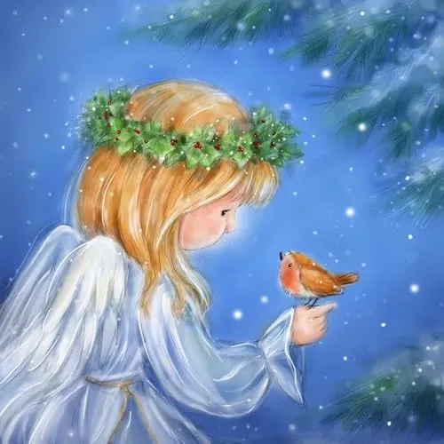 Servietten Weihnachten Engel mit Vogel als Tischdeko. Papierservietten mit Motiv für Winter Weihanchtsengel Tiere. Auch für Decoupage und Serviettentechnik 33x33cm 20