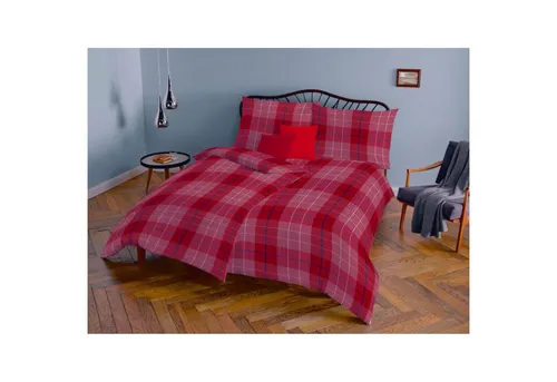 fleuresse Bettwäsche Lech 135x200 Edelflanell Karo rot blau - Bettwäsche-Set aus 100% Baumwolle, kuschelig warm und hautsympathisch. Ideal für kalte Winternächte, waschbar bis 60° und trocknergeeignet.
