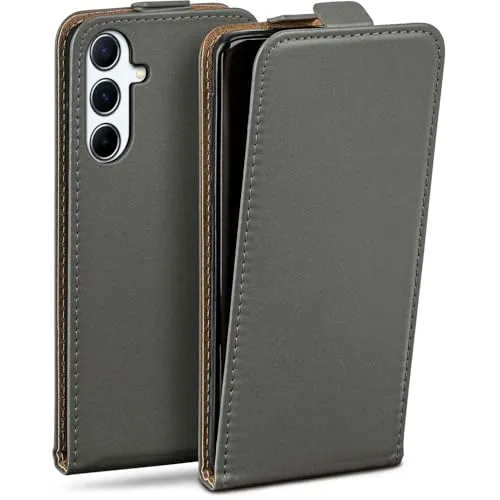 moex Flip Case für Samsung Galaxy A56 5G Hülle klappbar mit 360 Grad Schutz, Handyhülle mit Displayschutz, PU Leder Handytasche Lederhülle, Flip Case Cover Klapphülle, Grau