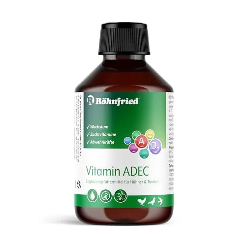 Röhnfried Vitamin ADEC 250 ml | Vitaminkonzentrat für Geflügel - Futterergänzungsmittel zur gezielten Vitaminversorgung von Hühnern und Tauben, fördert Wachstum und stärkt die Abwehrkräfte, ideal für Zucht und Aufzucht.