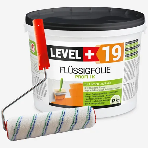 Flüssigfolie Profi 12kg mit Farbroller 25cm - Dichtmaterialien für Innen und Außen, wasserdicht und schimmelresistent – ideal für alle Oberflächen wie Wände und Böden.