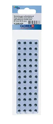 Glorex 6 2249 420 - Wackelaugen, rund, selbstklebend, ca. 7 mm groß, 48 Stück, ideal zum Basteln von Figuren, Menschen und Tieren, beliebt bei Kindern