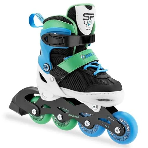 SPOKEY Joy Kinder Inliner Verstellbar | ABEC-7 Kugellager Inlineskates | Pastell Größenverstellbare Rollschuhe für Mädchen und Jungen | Größen: 27-30, 31-34 (Blau/Grün, 31-34)