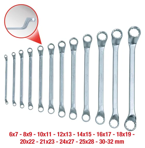 Produktbild KS Tools 517.0250 CLASSIC Doppel-Ringschlüssel-Satz, 12-tlg. gekröpft, 6-32mm