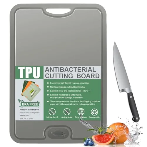 Rubessia Flexibles Schneidebrett mit Saftrillen, Kratzfeste Flexible TPU Schneidebretter, Küchenbrett Antibakteriell Cutting Board, BPA-frei, Spülmaschinenfest, Rutschfest
